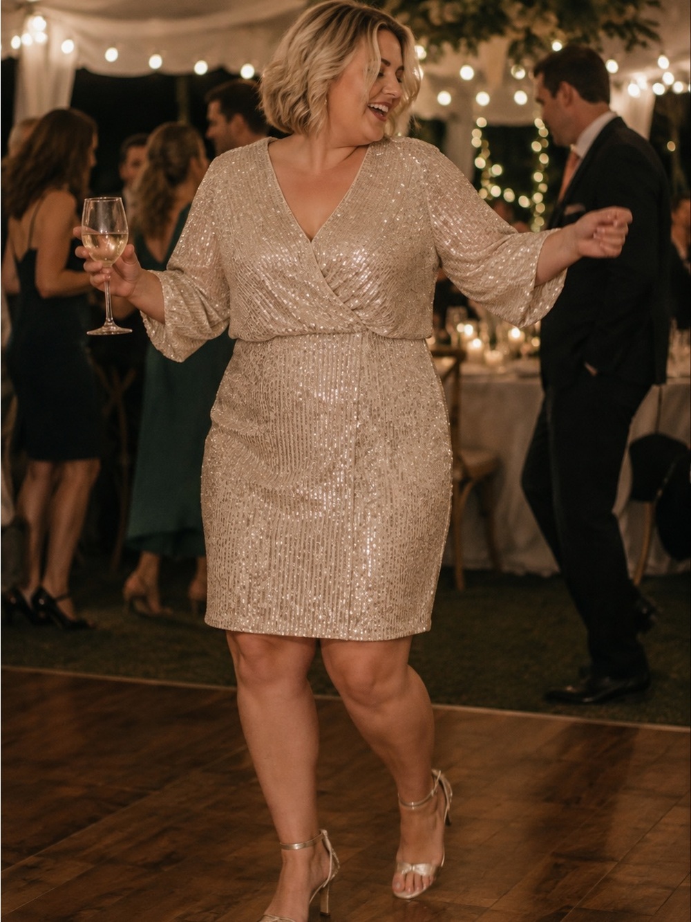 Eliza J Long Sleeve Sequin Cocktail Dress Size 12 Silver
